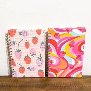 NEW: OCS Designs - Pair of Hardcover, Spiral Bound, Strawberry, Lined Notebooks